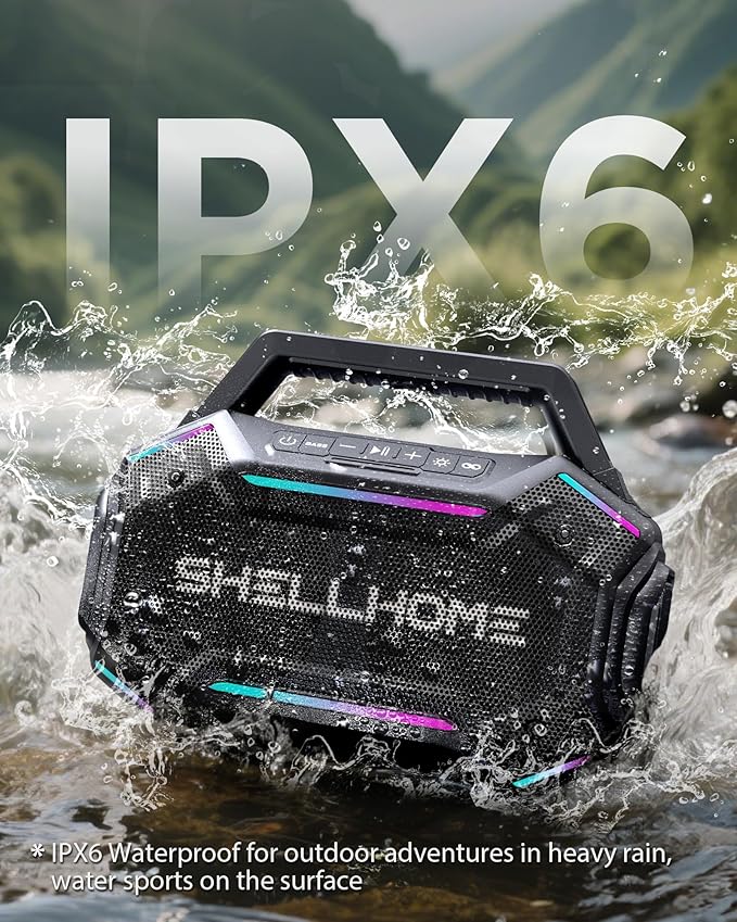 Bluetooth Outdoor Speakers, 80W(Peak) Loud Wireless Speaker, 30H Playtime, RGB Lights, BassUp 2.0, IPX6 Waterproof, TWS, Bluetooth 6.0, Portable Boombox for Party, Pool, Beach (Pink)