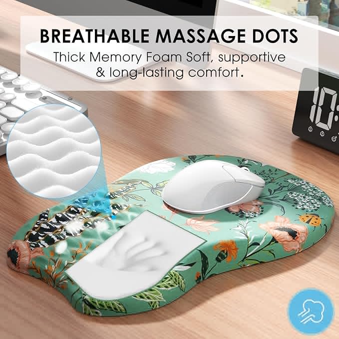 MROCO Ergonomic Mouse Pad with Wrist Support, Wrist Rest Mousepads for Carpal Tunnel Pain Relief, Memory Foam Pad with Massage Bulge and Non-Slip Base for Office, Home, Garden Whispers