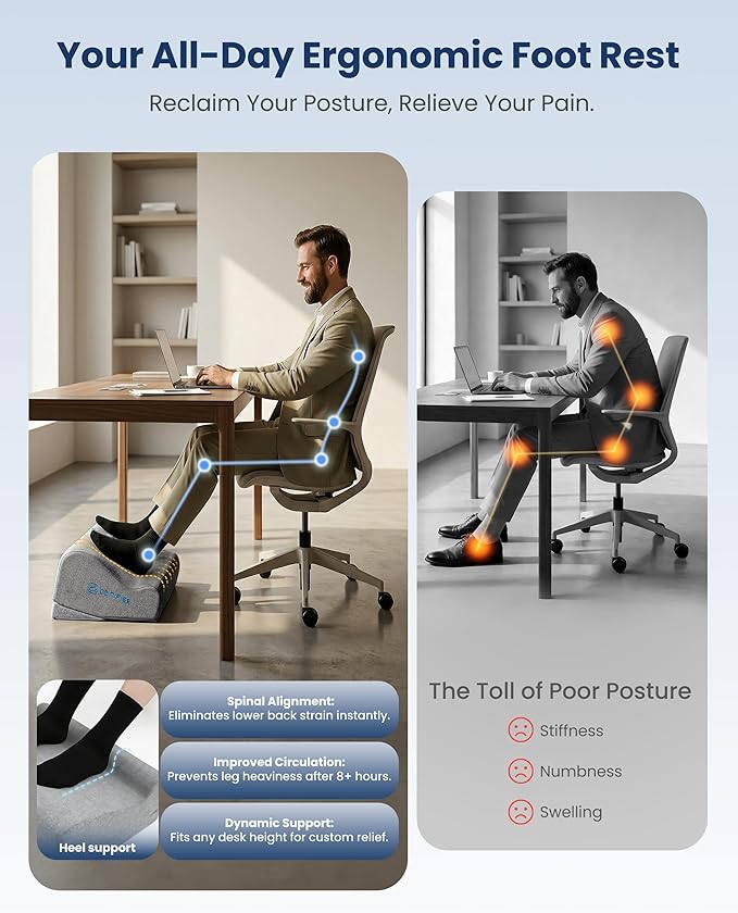 Comfier Under Desk Foot Rest at Work with Graphene Fast Heat Cloth,Ergonomic Heated Foot Stand with 2 Heights & 3 Heat & 3 Vibration,Heel Support for Back,Leg Pain Relief,Office Home,Gift Men,Women