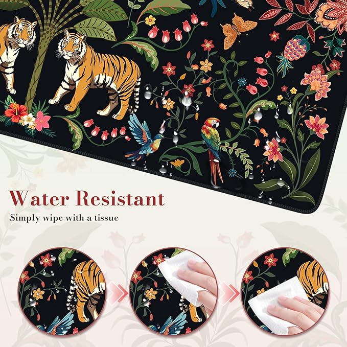 Large Tiger Mouse Pad for Desk, Computer Desk Mat for Keyboard and Mouse, Gaming Computer Mat, Smooth Desktop Pads for Office Home 35.4 x 15.7 Inches (Black)
