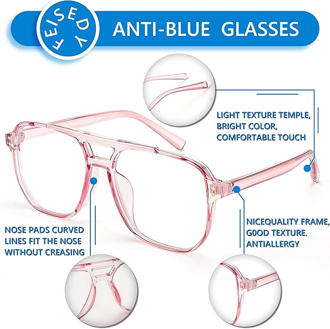 FEISEDY Blue Light Blocking Glasses Fake Nerd Clear Square Computer Lightweight Pilot Glasses Frame Oversized B2866