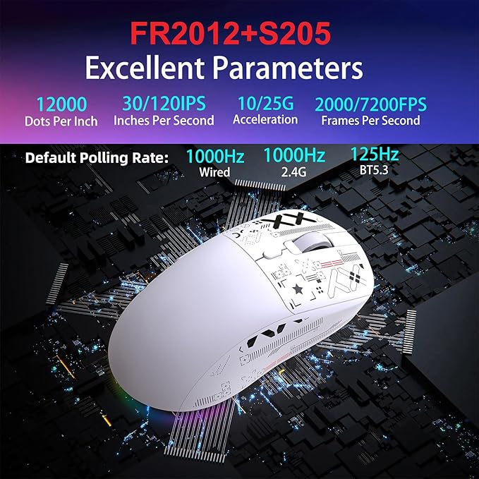 Wireless Gaming Mouse RGB Light, 3 Mode Wired 2.4G BT5.3 12000 DPI 7 Programmable Buttons, Magnetic Charging Dock for PC Laptop Gaming (White)