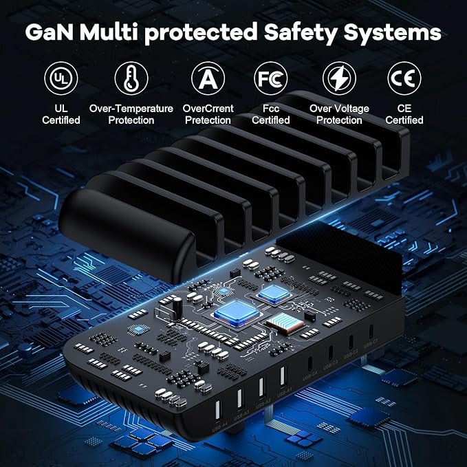 Charging Station, 65W 8 Ports Multi Charger Station USB Charging Dock for Multiple Devices for Samsung Galaxy A16 A15 5G A17 A14 A13 S26 Ultra S25 FE S24 S23 S22 A56 A36, iPhone 17e 16e 17 16 Pro Max