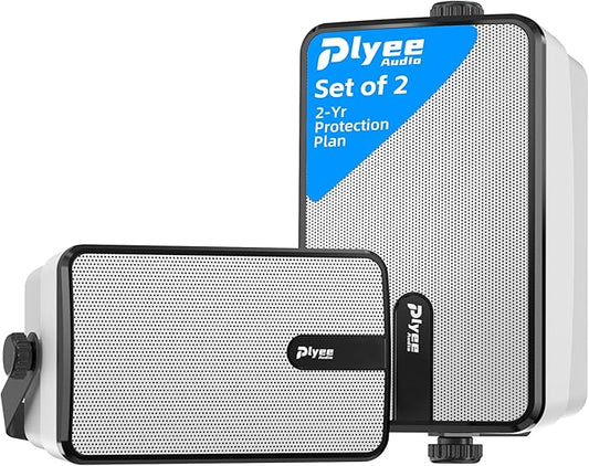 250W Outdoor Bluetooth Speakers, Wireless Sync Between Speakers, Powerful Bass, Wall Mount for Patio, Porch, Gazebo, Garage, 2-Pack, White(MZ-632)