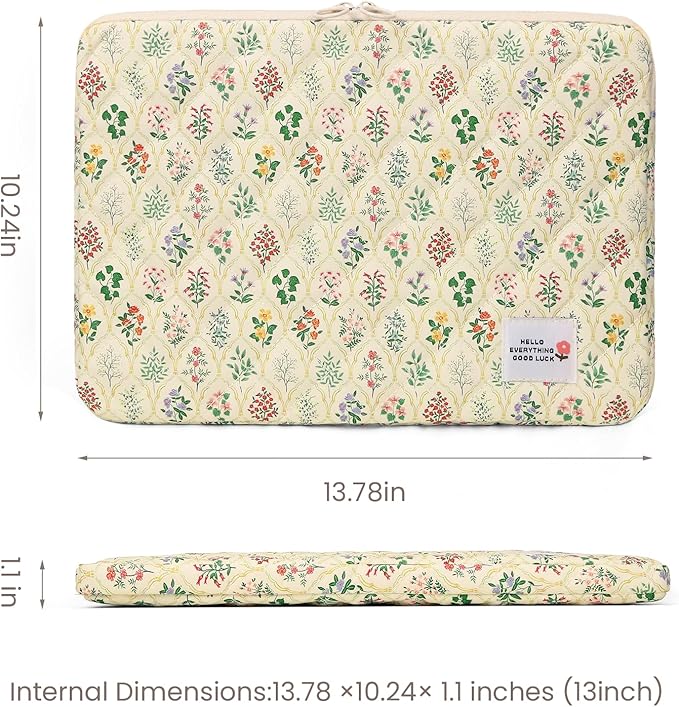 Puffy Laptop Sleeve Case Cute Computer Bag, 14 Inch Flower Printed Quilted Laptop Carrying Cases, Protective Floral Soft Padded Cover Accessories, Compatible with 14"" Notebook, Style A