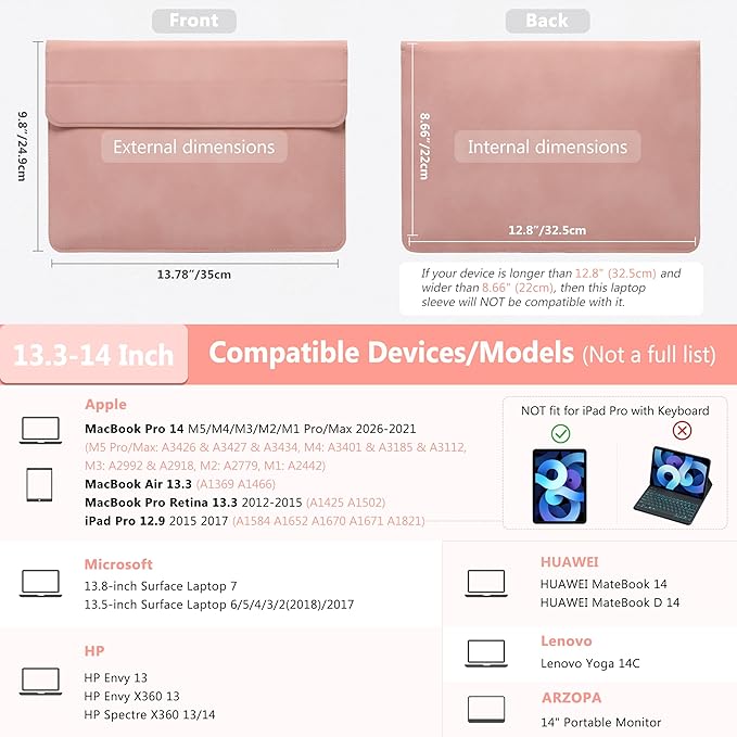 HYZUO 13.3-14 Inch Laptop Sleeve Case with Stand Feature for MacBook Pro 14 M5/M4/M3/M2/M1 2026-2021, MacBook Pro/Air 13.3, 13.5" 13.8" Surface Laptop, HP Spectre X360 13/14, Pink