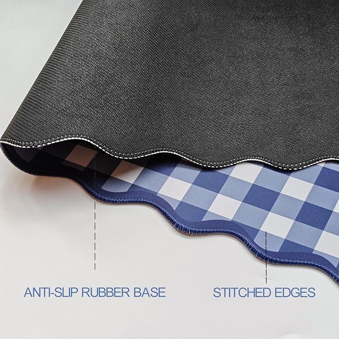 Scalloped‌ Checkered Desk Mat Cute Dark Blue XXL Large Gaming Mouse Pad Gingham Kawaii Cottagecore ‌Vintage‌ Laptop Keyboard Computer Mat for Desktop Aesthetic Desk Pad Accessories Decor