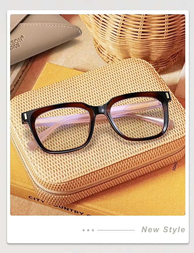 Madison Avenue Trendy Sqaure Blue Light Blocking Glasses for Women with Case, Stylish Anti Glare Glasses for Computer