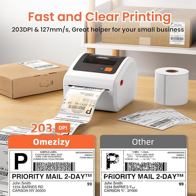 Bluetooth Shipping Label Printer with 3 Roll Labels, D450BT White Thermal Label Printer 4x6 for Small Business, Thermal Printers Come with 750PCS 4x6‬ White Labels (250 Labels/Roll)