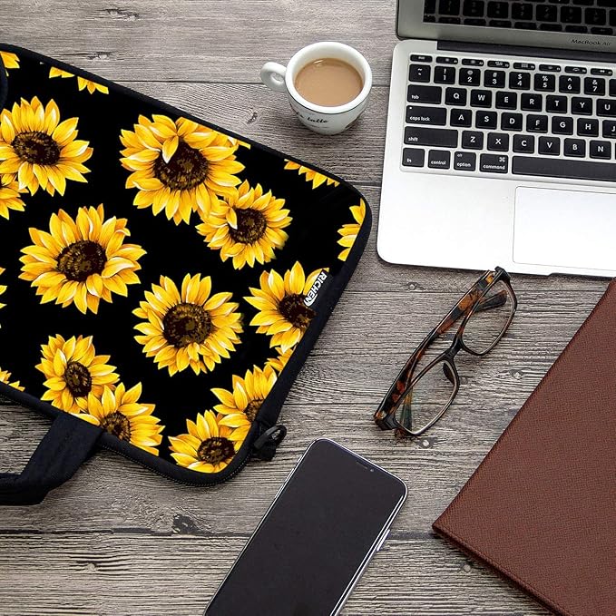 RICHEN 14 15 15.4 15.6 inch Laptop Shoulder Bag Messenger Bag Notebook Handle Sleeve Neoprene Carrying Case with Accessories Pocket (14-15.6 inch, Sunflowers)