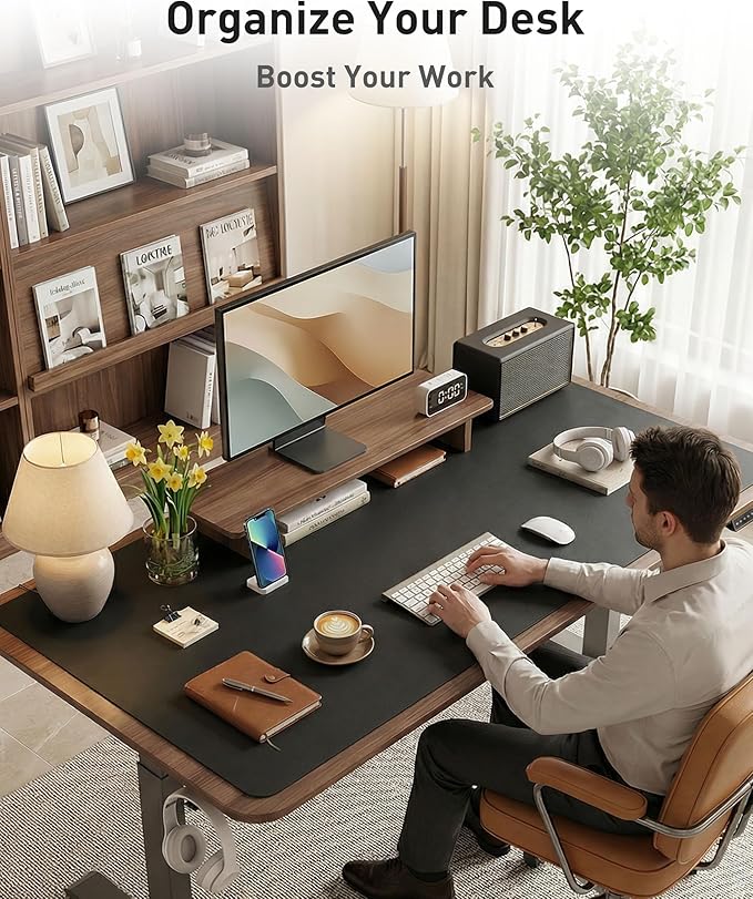 Aothia Faux Leather Desk Mat - Large Mouse Pad, Non-Slip PU Leather Blotter, Waterproof Writing Surface for Office and Home (Black, 63" x 24")