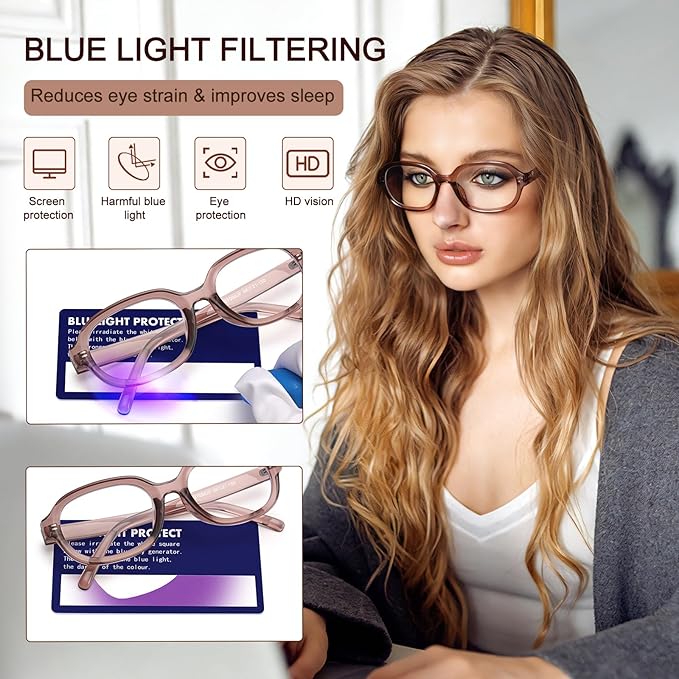 Dollger Blue Light Glasses for Women Oversized Oval Fashion Computer Glasses Retro Chunky Frame Clear Lens