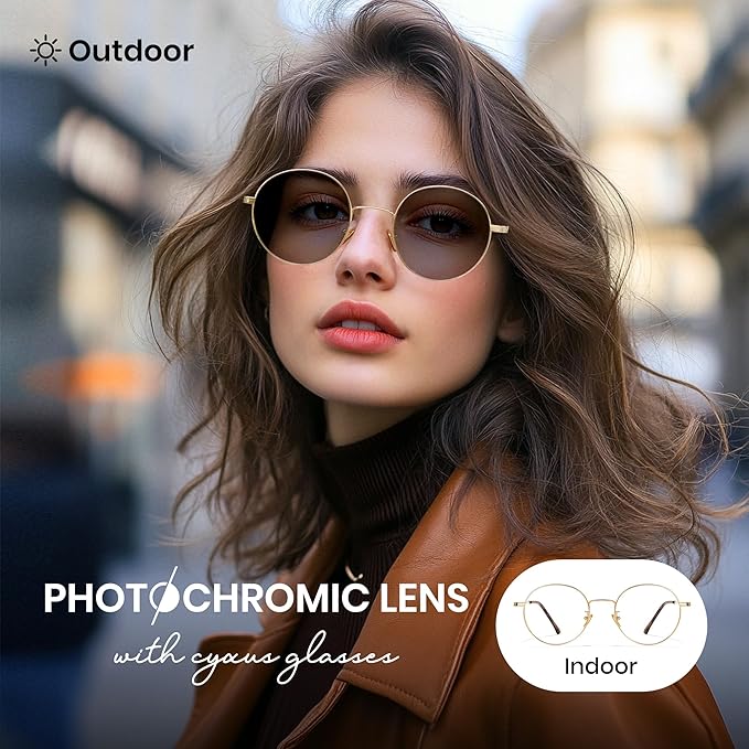 Cyxus Blue Light Glasses for Men and Women, Round Metal Frame Computer Eyeglasses for Office, Gaming, Reading 8090