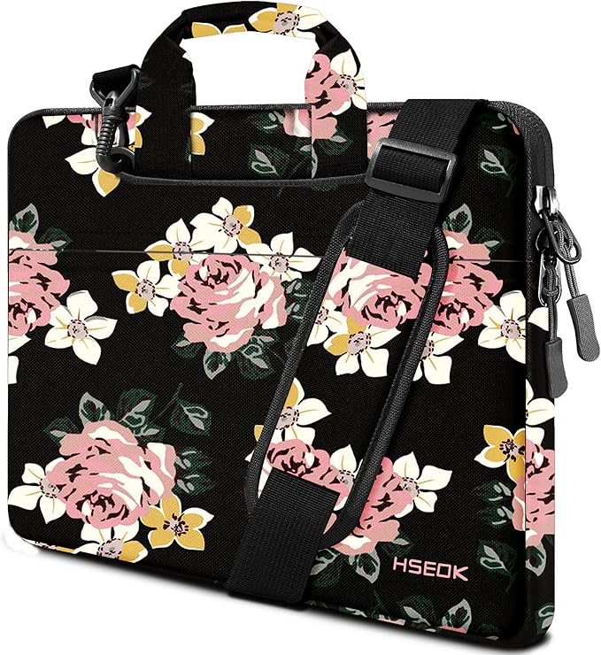 Hseok 17.3 Inch Laptop Shoulder Bag, Water-Resistant & Shockproof Protective Computer Case Compatible with 17.3 inch Dell Asus HP Lenovo Acer MSI Notebooks,Peony