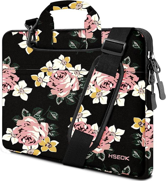 Hseok 17.3 Inch Laptop Shoulder Bag, Water-Resistant & Shockproof Protective Computer Case Compatible with 17.3 inch Dell Asus HP Lenovo Acer MSI Notebooks,Peony