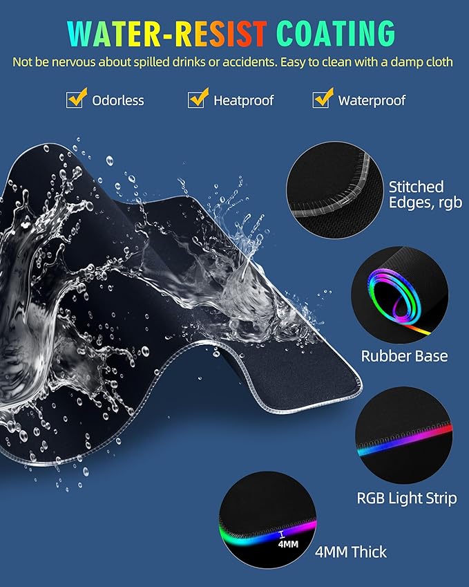 ExtreLife Wireless Charging Mouse Pad, RGB Gaming Mousepad, 31.5"x11.8" Extra Large Desk Mat, 13 Light Modes, Ultra-Smooth Surface, Non-Slip Base, Waterproof Computer Keyboard Pad for Laptop, Black