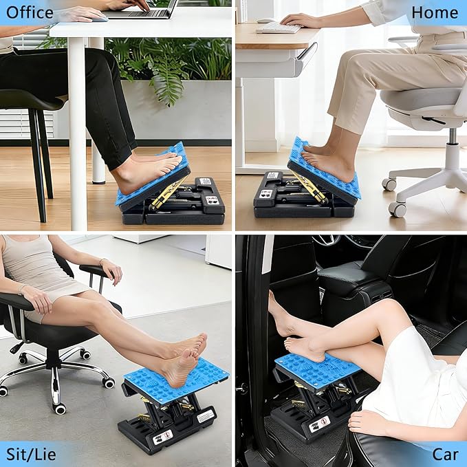 Footrest for Under Desk at Work, Height Adjustable Foot Rest with Reflexology Pad, Foldable Ergonomic Foot Stool for Muscle Tension Relief, Suitable for Office, Home & All-Season Use(Blue)
