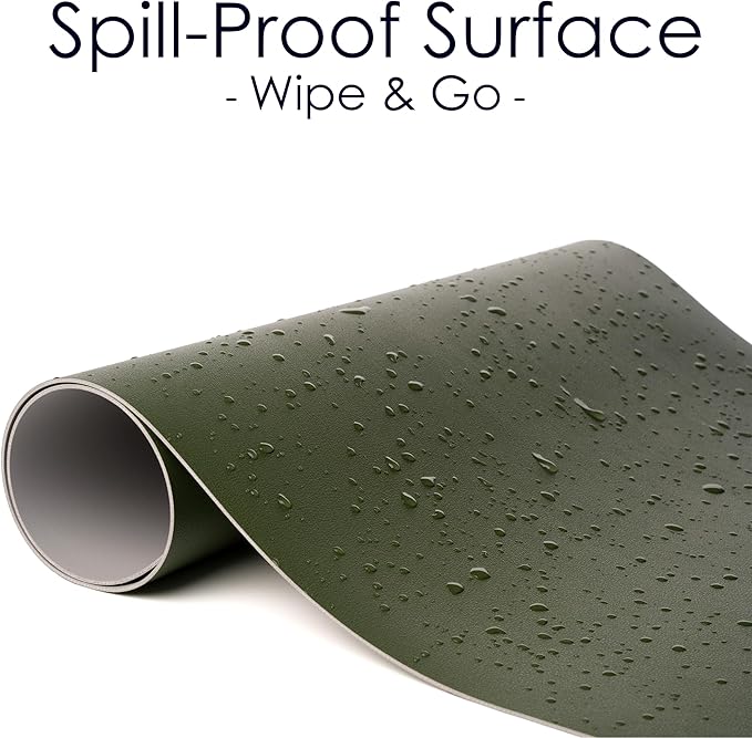 WAYBER Leather Desk Pad Protector, Waterproof Mouse Pad, PU Desk Mat, Office Desk Cover, Desk Writing Mat for Office/Home/Work/Cubicle (Green/Gray) 35.4x17in