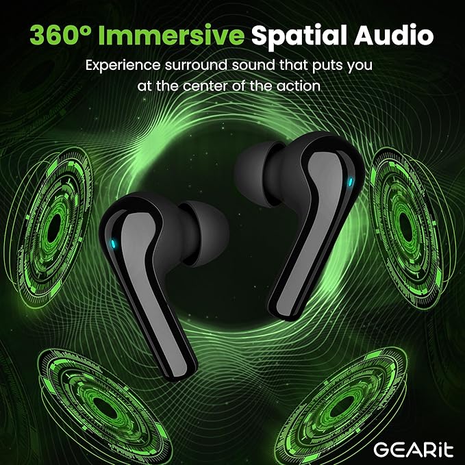 GEARit True Wireless Bluetooth Earbuds Compatible with iPhone, Android - 22H Playtime Earpods w/Active Noise Cancellation Up to 98.5% - HD Sound Clarity, Smart Touch Control - 5.4 Bluetooth Ear Buds