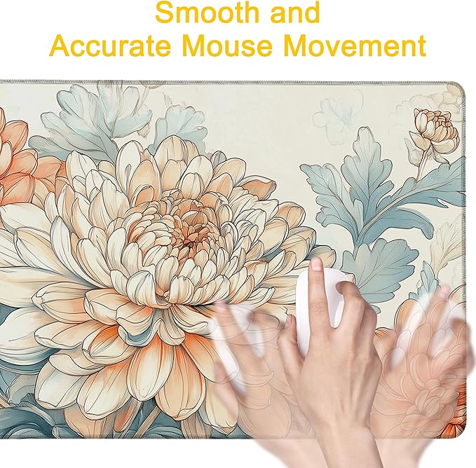 Desk Mat Blooming Chrysanthemums Desk Pad for Keyboard and Mouse, Large Mousepad with Stitched Edges for Work Game Office, 31.5 x 11.8 in