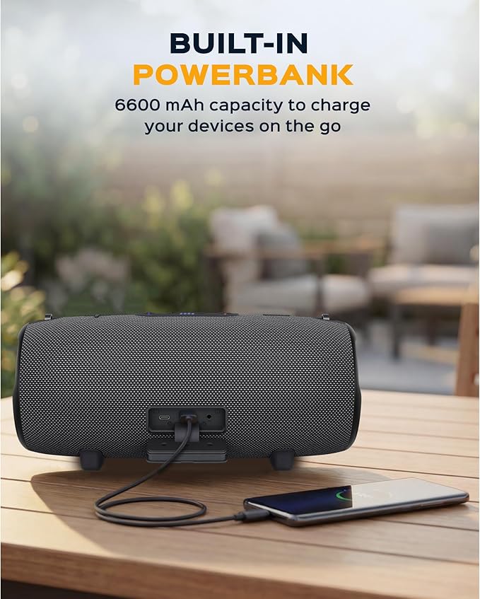 TREBLAB Loud Portable Wireless Bluetooth Speaker, 60W Deep Bass, IPX7 Waterproof Outdoor Speaker, 20H Rechargeable Battery, Built-in Powerbank, TWS Stereo Pairing, Mic, USB-C, Carrying Strap - HD-Max
