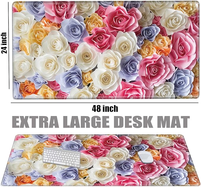 Giant 48x24 Large Mouse Pad XXXL Desk Mat Gaming Mousepad Huge Desk Pad Pink Rose 4XL Full Computer Mat for Protector Desktop Wireless