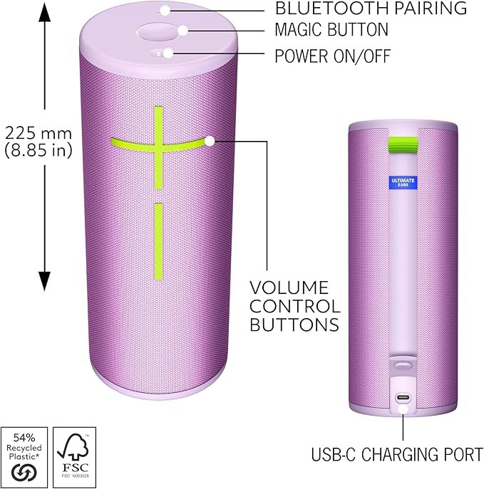 Ultimate Ears MEGABOOM 4 Portable Waterproof Bluetooth Speaker with Powerful 360-Degree Sound and Thundering Bass, Floating Speaker with 20-Hour Battery and 147ft (45m) Range - Lilac