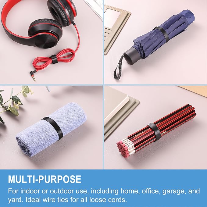 100 PCS 8 Inches Reusable Cable Ties | Adjustable Cord Wraps, Cable Straps | Hook & Loop Cord Organizer, Cable Management - Image 6