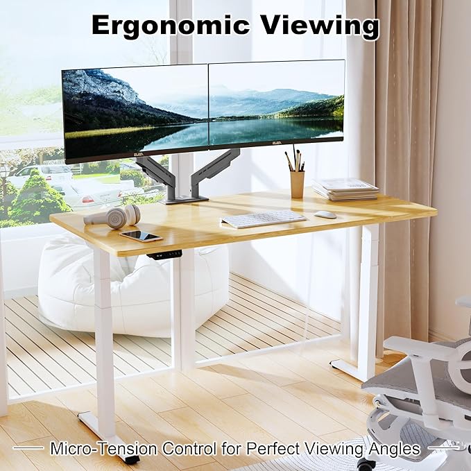 THEARK Dual Monitor Stand for Desk - Dual Monitor Mount for 17-32 Inch Screens,Height Adjustable Dual Monitor Arm Desk Mount with Clamp and Grommet Base,75x75/100x100mm VESA Mount,Max 19.8 lbs,Silver