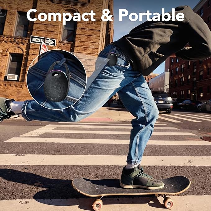 Portable Mini Bluetooth Speaker with HD Sound, LED Power Display, Big Pro Sound with Punchy Bass,Integrated Carabiner, 25H Playtime, Colorful RGB Lights, TWS pairing,Outdoor/Party/Travel, Gift Ideas