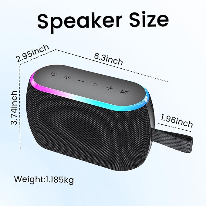 Bluetooth Speaker, 40W Portable Wireless with Stereo Bass, Bluetooth 5.3, IPX6 Waterproof Shower Speakers, LED Lights, TWS Pairing, 12H Playtime for Outdoor Beach Party, Ideal Music Gift