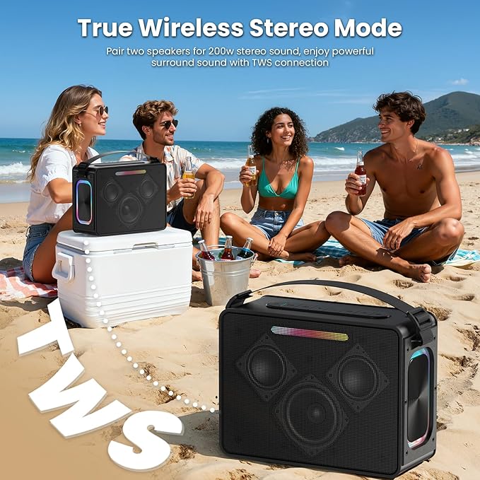 100W Peak Bluetooth Speaker, Loud Wireless Portable Speaker IPX6 Waterproof Outdoor Speaker with LED Lights Powerful Stereo Sound & Deep Bass 36H Playtime, EQ Boombox for Party Camping