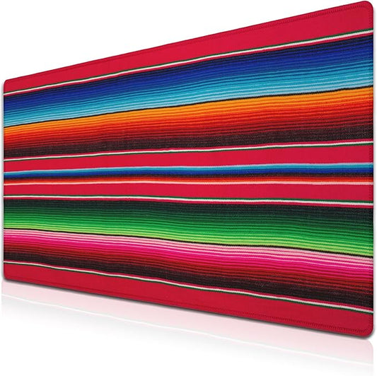Desktop Mat Colorful, Desk Mouse Pad Gaming Desk Mats, Office Items Non-Slip Rubber Base Waterproof with Stitched Edges, 35.4 X 15.7 inch for Work/Game/Office/Home Mexican Stripes Style