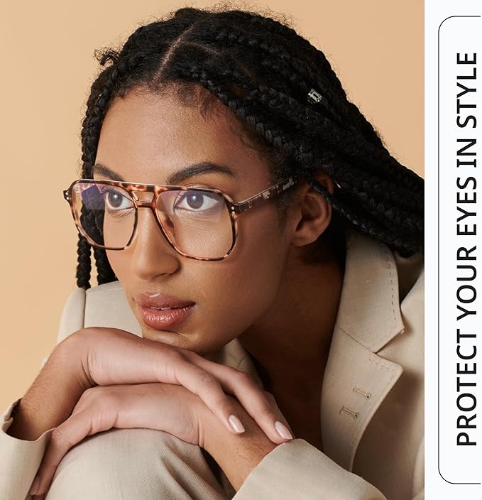 livho Retro Aviator Blue Light Blocking Glasses for Women Men with Soft Case, Trendy Rectangle Computer Eyeglasses