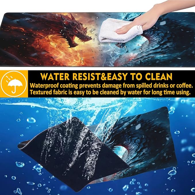 Desk Pad,Japanesev Anime Fire Ice Dragons Mouse Pad,31.5"X15.7" Extended Gaming Mouse Pad Mat with Stitched Edge Non-Slip Base Big Desk Mat for Office Keyboard Laptop
