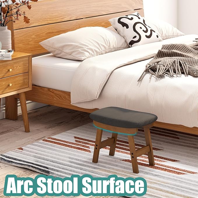 viewcare Gray Foot Stools Ottoman, Small Soft Footrest Ottoman with Wood Legs, Wood Foot Stool for Living Room, Bedroom, and Kitchen