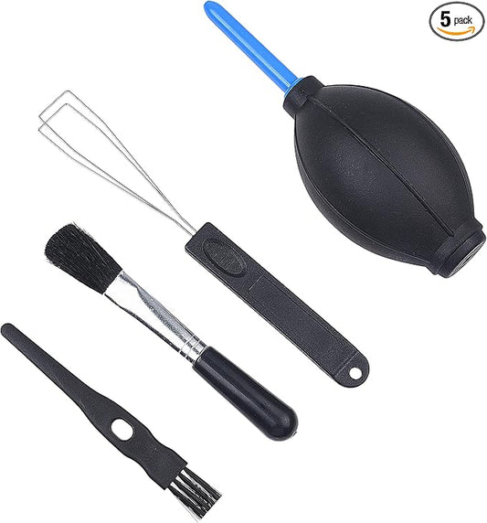 Keyboard Cleaning Kit - 1x Mini Brush, 1x Cleaning Brush, 1x Keyboard Cap Remover, 1x Air Blower and 1x Cleaning Cloth - Also for Laptops, Camera Lenses, Glasses - Home and Office by CamKix