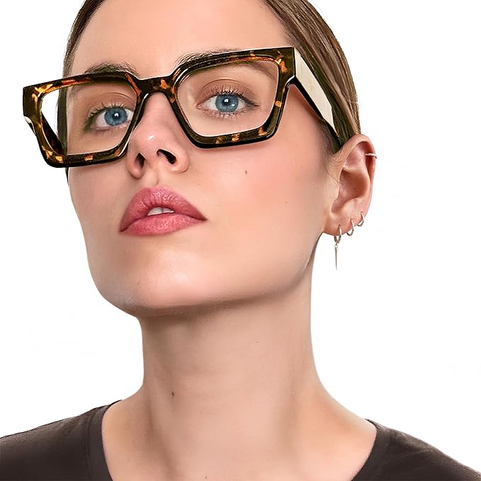 livho Oversized Eyewear Frame for Woman and Men - Rectangle Fashion Glasses for Computer, Chic Preppy Frame