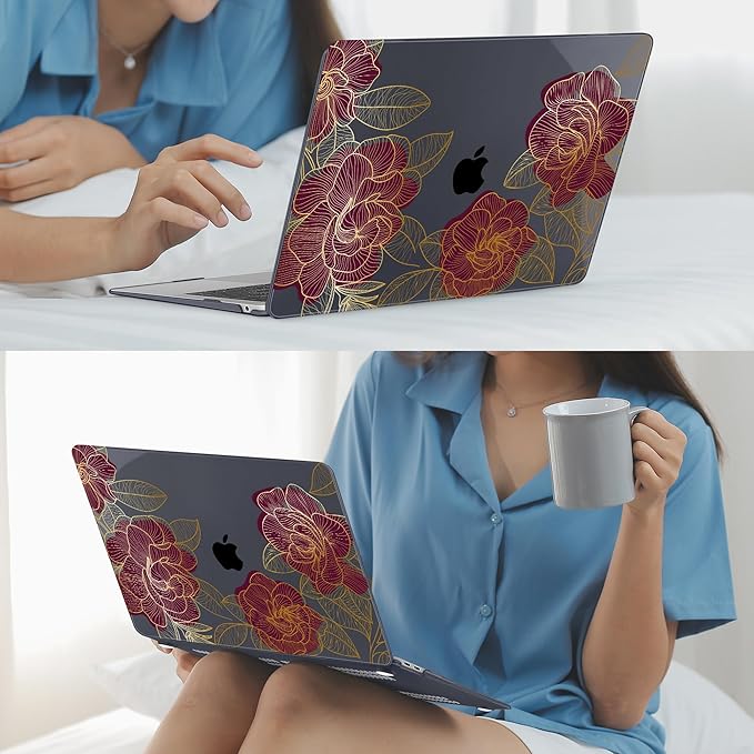 Mektron for MacBook Air 13 inch Case 2021-2018 Release A2337 M1 A2179 A1932, Plastic Hard Shell Case Only Compatible with MacBook Air 13 inch Retina Fits Touch ID, A-Golden Rose