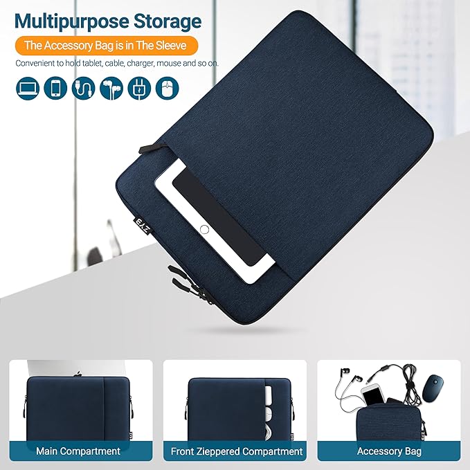 ZYB Waterproof Laptop Case 13 Inch,13 Inch Laptop Sleeve for MacBook Neo Air 13 13.6 M5 M4 M3-M1 2026-2017,MacBook Pro 14/13 M5 M4 M3-M1 2026-2012,HP Lenovo etc 13.3" with Pocket&Accessory Bag-Blue