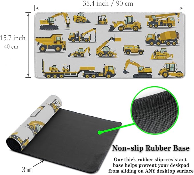 Big Mouse Pad Yellow, Keyboard Mouse Pads Computer Mats, Big Gaming Mouse Pad Waterproof Non-Slip Rubber Base, 35.4 X 15.7 inch for Work/Game/Office/Home Large Construction Equipment