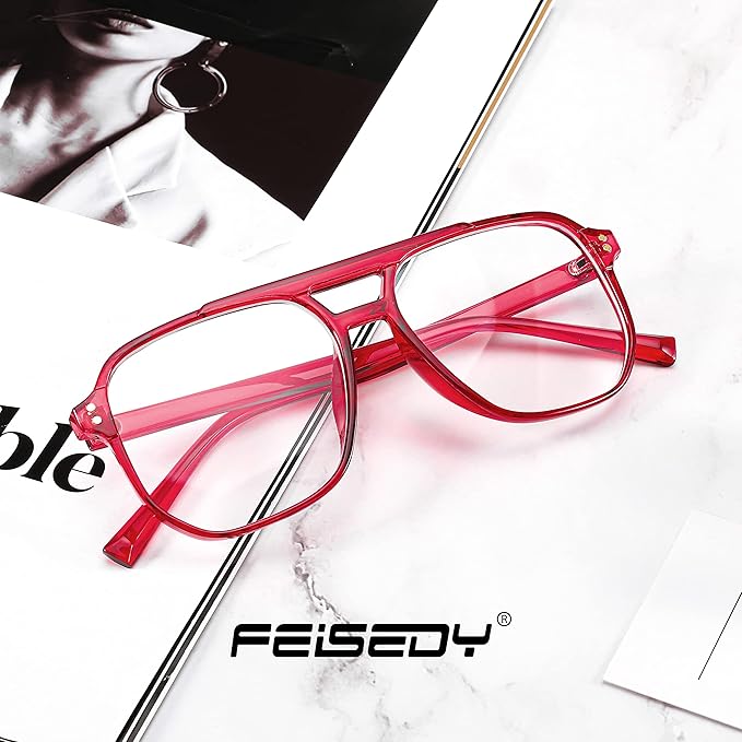 FEISEDY Blue Light Blocking Glasses Fake Nerd Clear Square Computer Lightweight Pilot Glasses Frame Oversized B2866