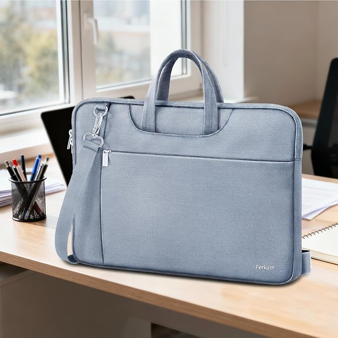 Ferkurn Laptop Case Bag Women Men Computer Sleeve with Shoulder Compatible with HP/Inspiron/Thinkpad/Vivobook/MSI/Surface, 17.3 inch, Light Grey