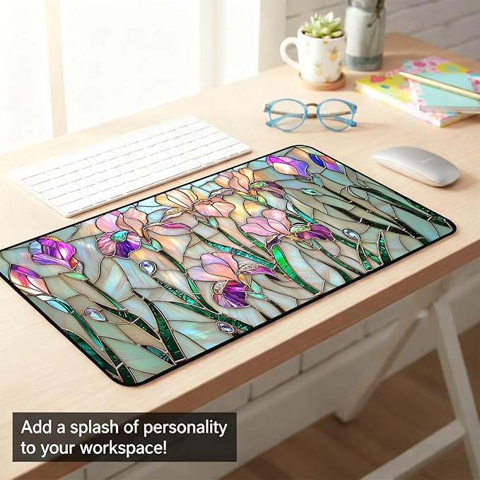 Colorful Flower Desk Mat Mouse Pad XXL, Plant Extended Large Game Desk Mouse Pads, Desktop Mat Computer Laptop Keyboard Mat, Women's Desk Protector Mat,Desk Matte Office 31.5"X15.7"