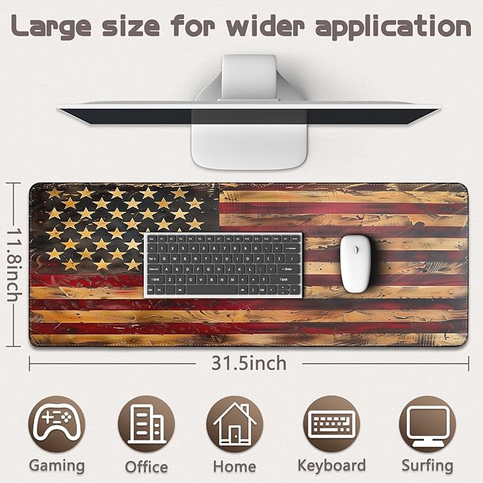 Mouse Pad Gaming - Desk Mat for Keyboard and Mouse - Large Mouse Pads for Desk, Gaming Mousepad with Non-Slip Base, Desks Pad (31.5" X 11.8") for Game (American Antique Flag, 31.5L x 11.8W inches)
