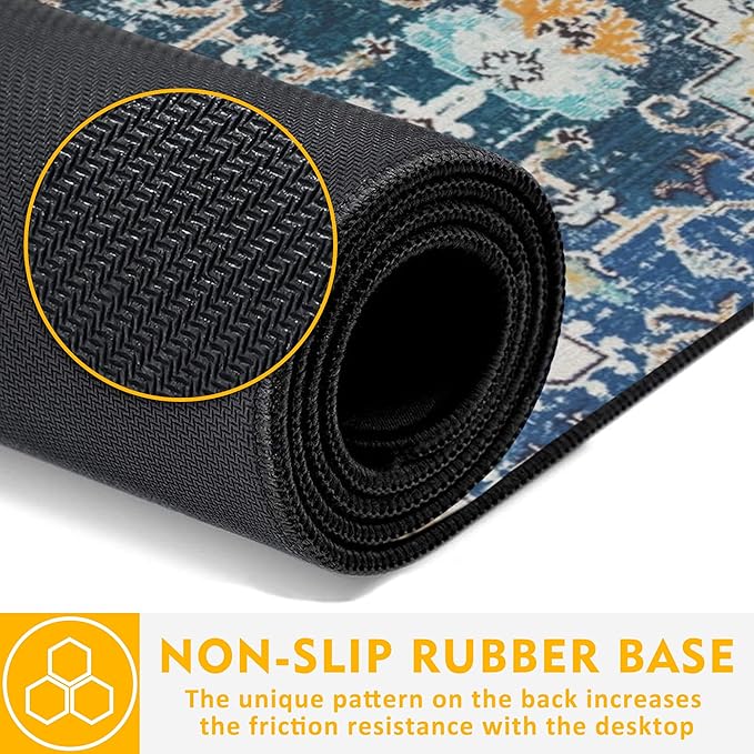 Desk Mat,Bohemian Textile Rug Texture Mouse Pad,31.5""X15.7"" Large Desk Pad with Stitched Edge Non-Slip Base Keyboard Big Mouse Pad for Office Home Work Gaming, WDQ-D10