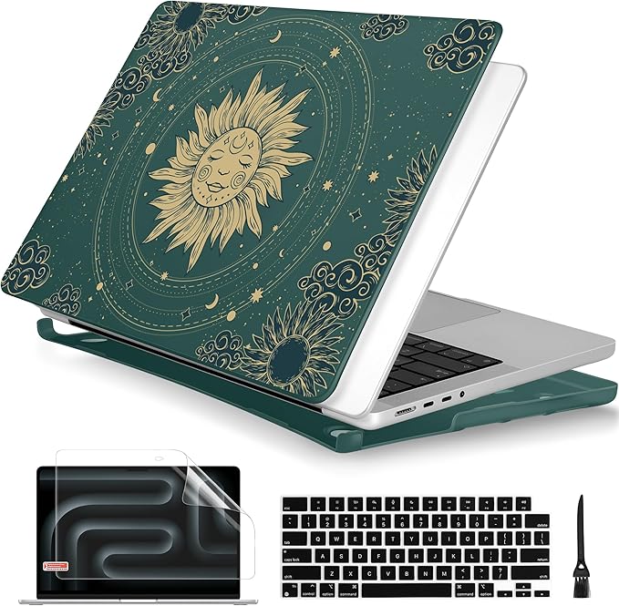 Batianda for MacBook Pro 14 Inch Case 2026-2021 Release M5 M4 M3 M2 M1 Pro/Max, 1.2mm Slim Graphic Hard Shell Cover with Keyboard Cover, Screen Protector 4-in-1 Bundle, Sun Goddess