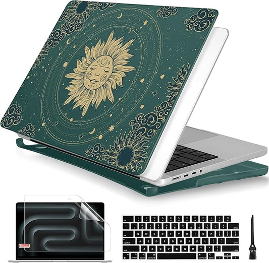 Batianda for MacBook Pro 14 Inch Case 2026-2021 Release M5 M4 M3 M2 M1 Pro/Max, 1.2mm Slim Graphic Hard Shell Cover with Keyboard Cover, Screen Protector 4-in-1 Bundle, Sun Goddess