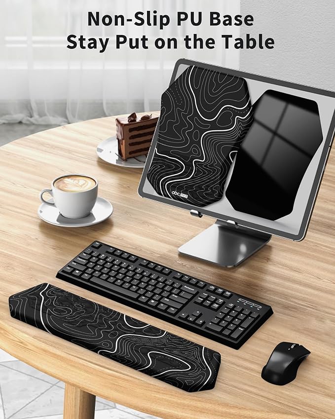 Ergonomic Mouse Pad Wrist Rest Support, Massage Design Surface for Carpal Tunnel Pain Relief, Memory Foam, Non-Slip PU Base for Computer Desk, Topographic Contour