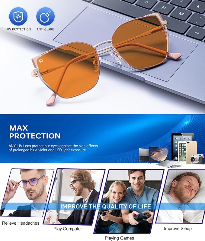 ANYLUV Blue Light Glasses for Woman Men, Womens Blue Light Blocking Glasses Computer Glasses Anti Eyestrain